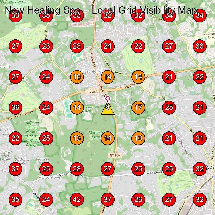New Healing Spa GeoGrid visibility map for Massage Spa in Glen Cove